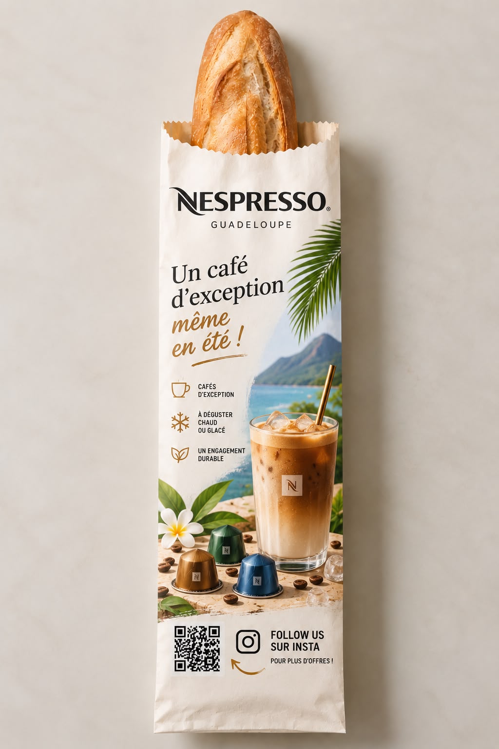 Sac à pain publicitaire Nespresso édition été avec QR code