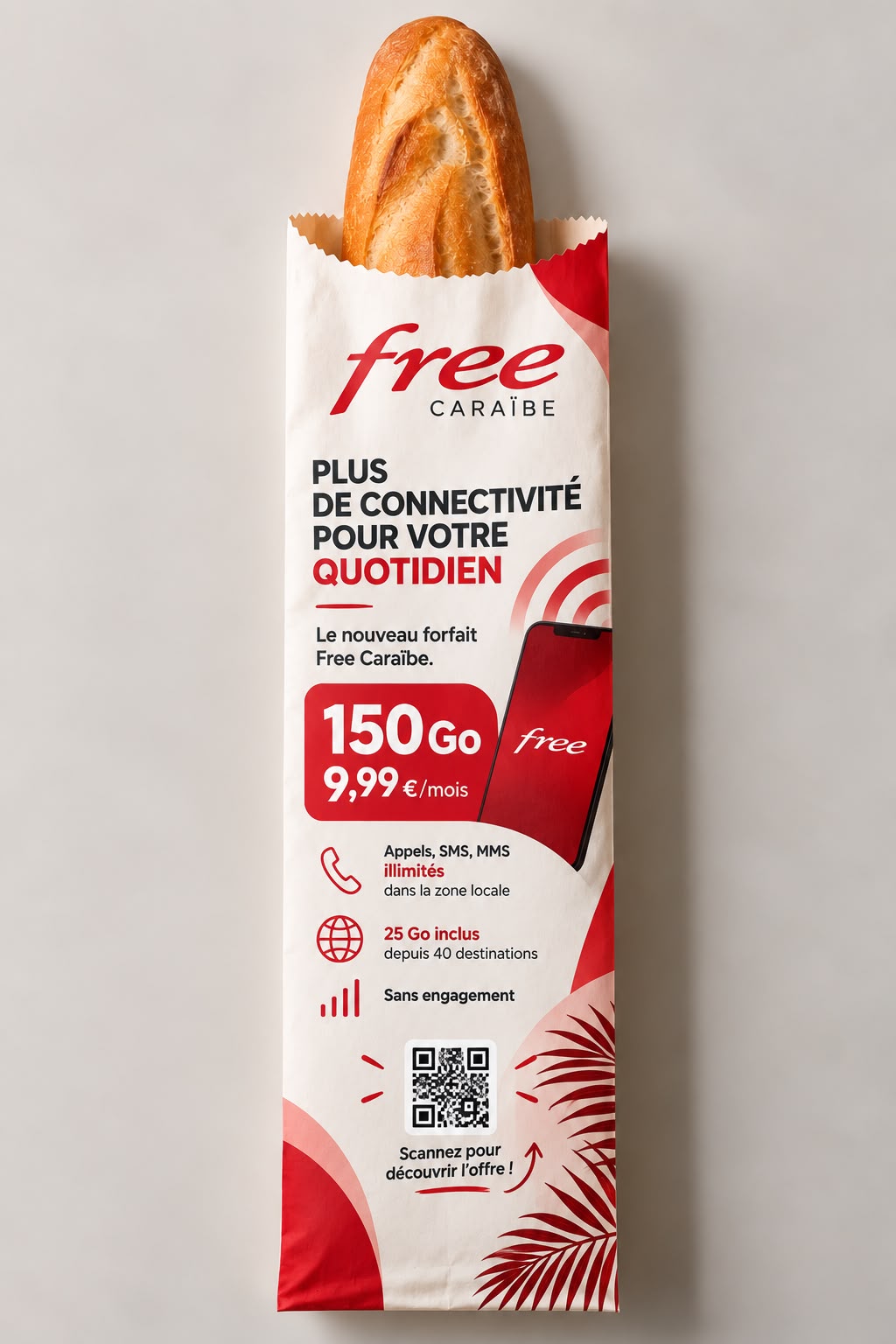 Sac à pain publicitaire Free avec QR code
