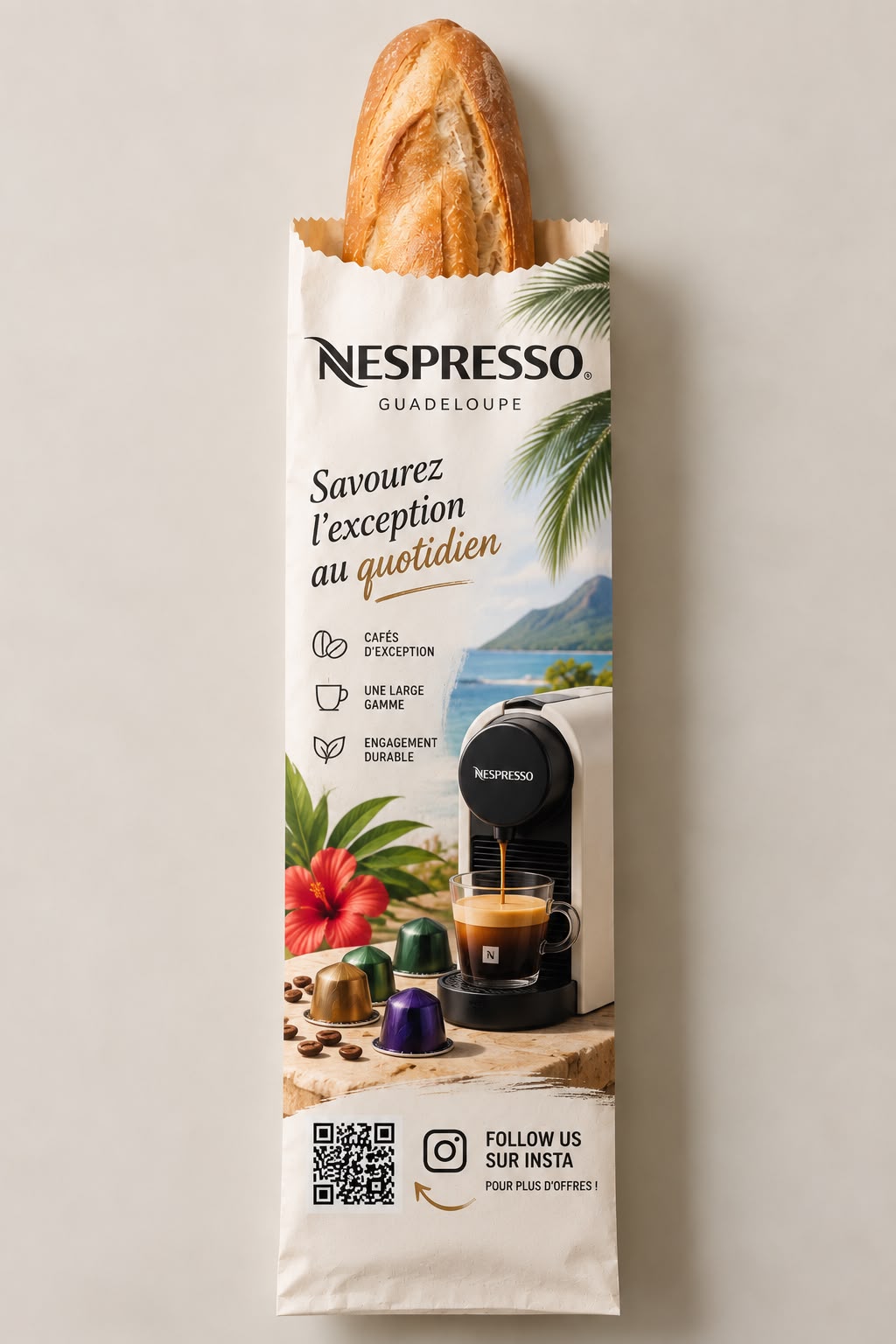 Sac à pain publicitaire Nespresso avec QR code